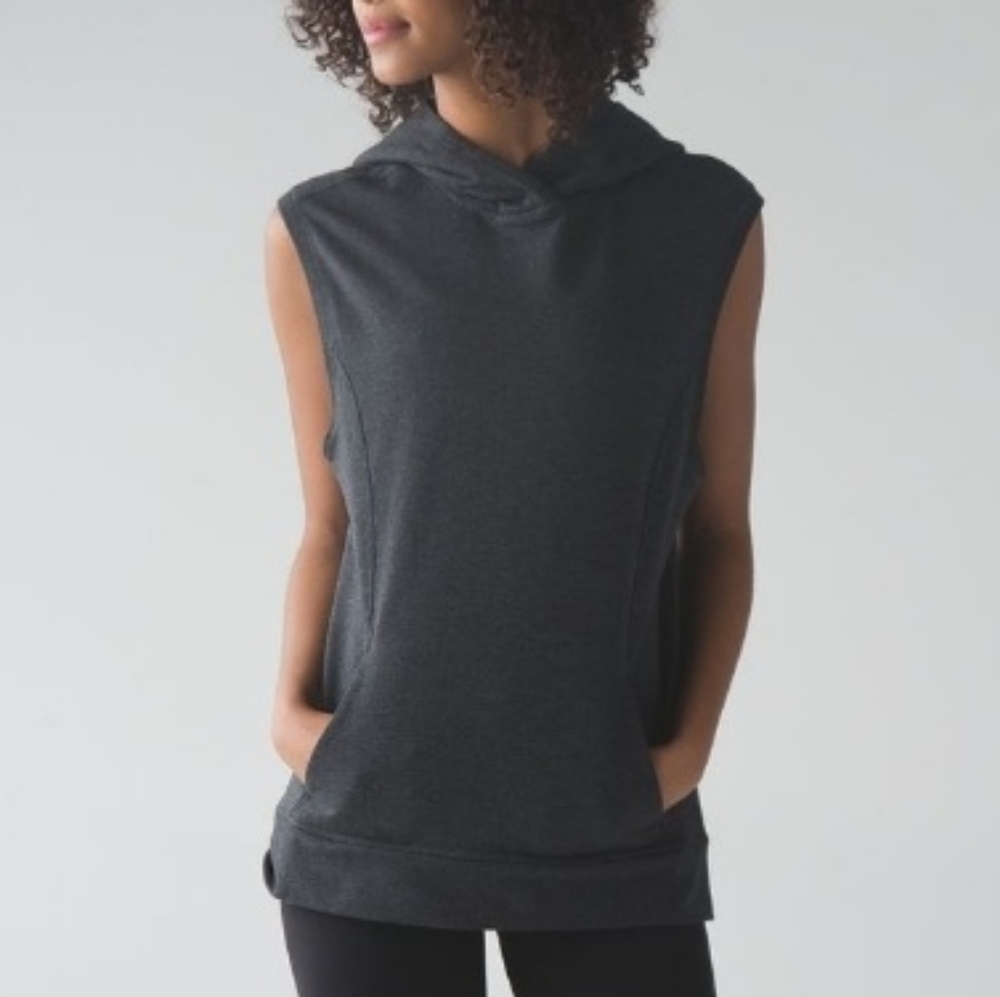 Sz.8 Lululemon Athletica Blissed Out Sleeveless Hoodie Charcoal Hand Muff pocket